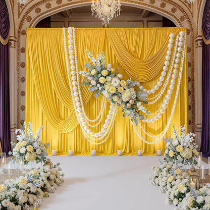 10ft x 10ft Wrinkle Free Yellow Backdrop Curtain for Parties, Polyester Photo Backdrop Drapes 2 Panels 5x10ft for Wedding Birthday Photography Background Baby Shower Decor
