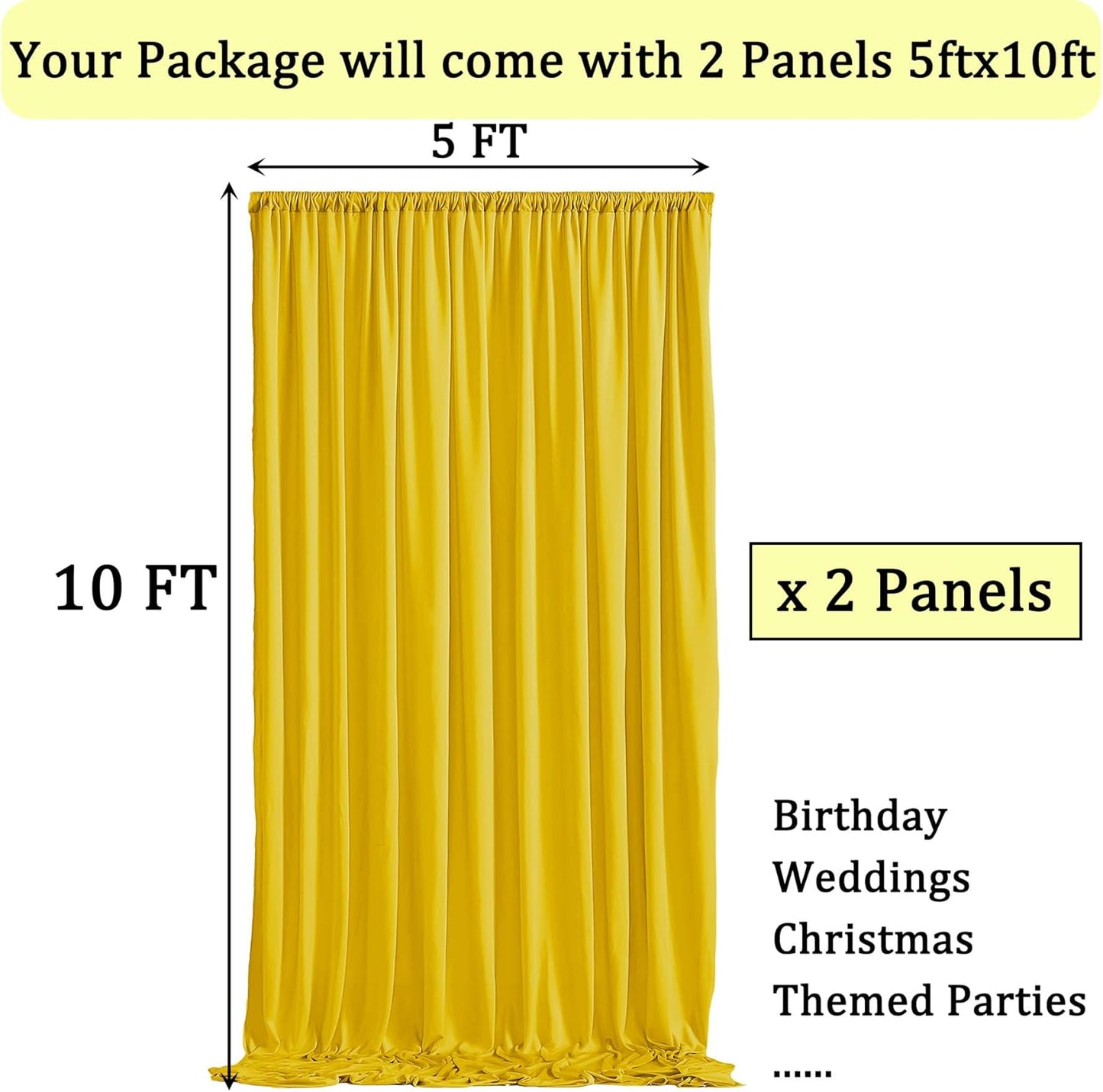10ft x 10ft Wrinkle Free Yellow Backdrop Curtain for Parties, Polyester Photo Backdrop Drapes 2 Panels 5x10ft for Wedding Birthday Photography Background Baby Shower Decor