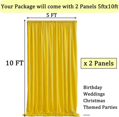 10ft x 10ft Wrinkle Free Yellow Backdrop Curtain for Parties, Polyester Photo Backdrop Drapes 2 Panels 5x10ft for Wedding Birthday Photography Background Baby Shower Decor