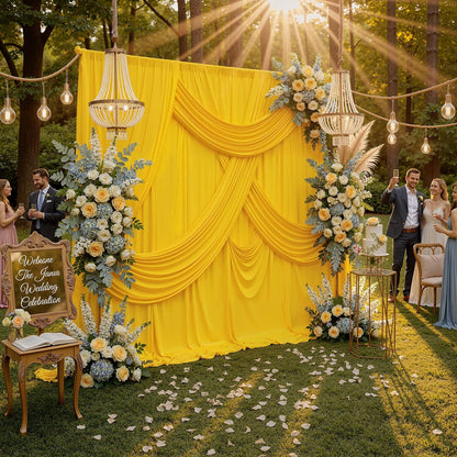 10ft x 10ft Wrinkle Free Yellow Backdrop Curtain for Parties, Polyester Photo Backdrop Drapes 2 Panels 5x10ft for Wedding Birthday Photography Background Baby Shower Decor