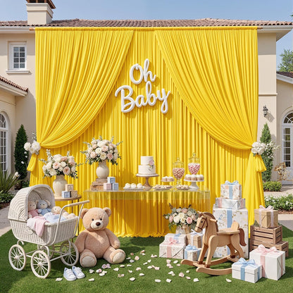 10ft x 10ft Wrinkle Free Yellow Backdrop Curtain for Parties, Polyester Photo Backdrop Drapes 2 Panels 5x10ft for Wedding Birthday Photography Background Baby Shower Decor