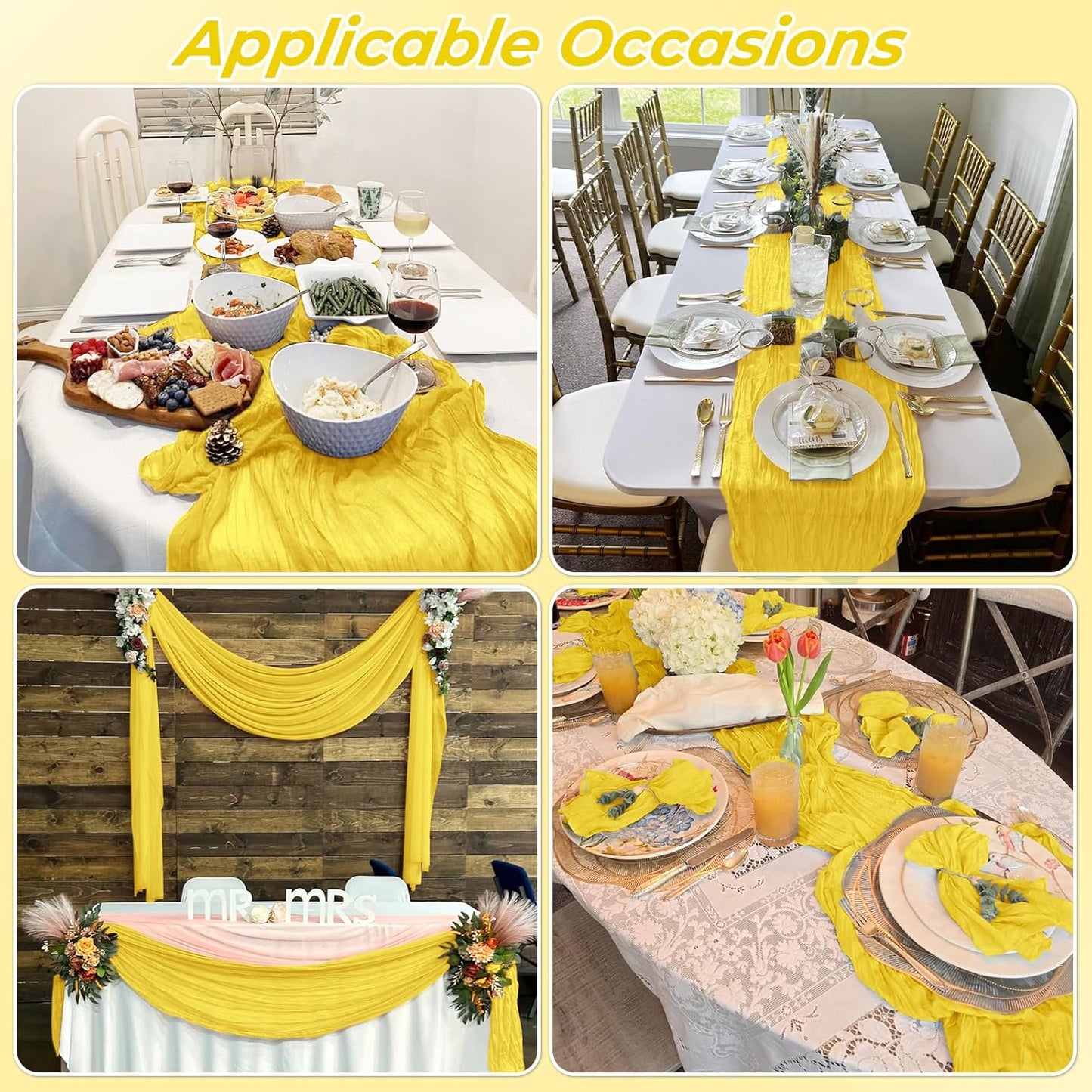 6 Pack Lemon Yellow Cheesecloth Table Runner 20 x 120 Inch Gauze Table Runner Fabric Semi Sheer Cheese Cloth Table Decor Bulk for Rustic Romantic Wedding Baby Shower Party Table Decoration