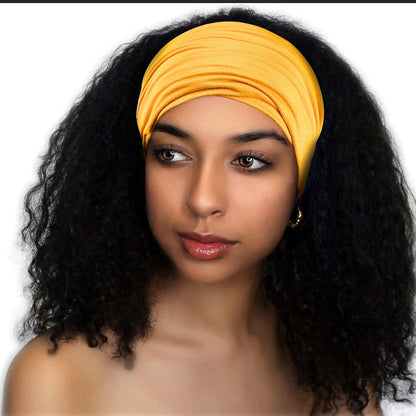 2 Pack Wide Headbands for Women Boho African Knotted Non Slip Fashion Hair Bands Yoga Running Sports Workout Gym Head Wraps Elastic Soft Cotton Cloth Turbans Bandana for Girls(Yellow,Navy)