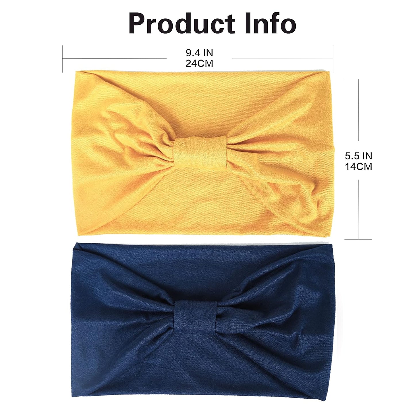 2 Pack Wide Headbands for Women Boho African Knotted Non Slip Fashion Hair Bands Yoga Running Sports Workout Gym Head Wraps Elastic Soft Cotton Cloth Turbans Bandana for Girls(Yellow,Navy)