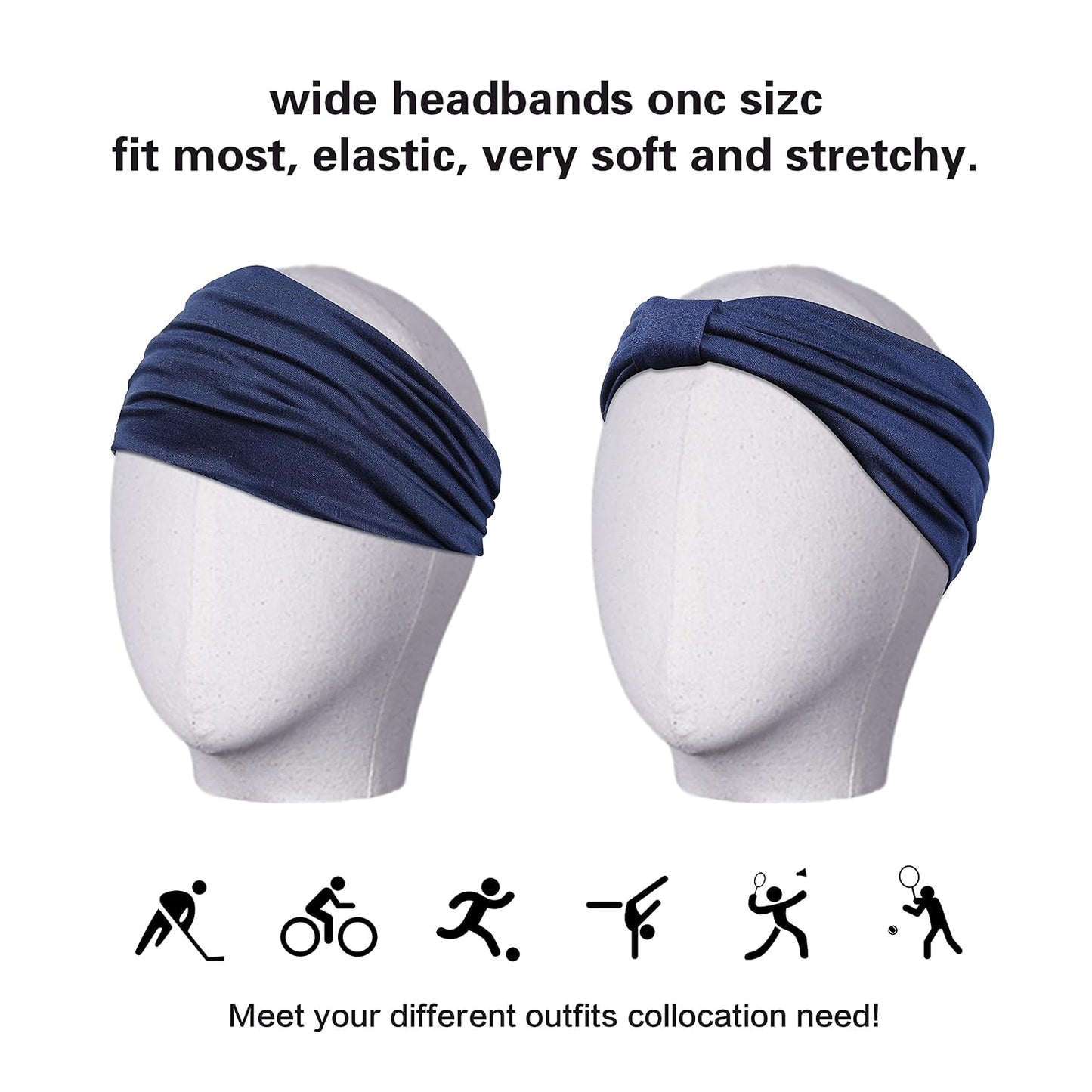 2 Pack Wide Headbands for Women Boho African Knotted Non Slip Fashion Hair Bands Yoga Running Sports Workout Gym Head Wraps Elastic Soft Cotton Cloth Turbans Bandana for Girls(Yellow,Navy)
