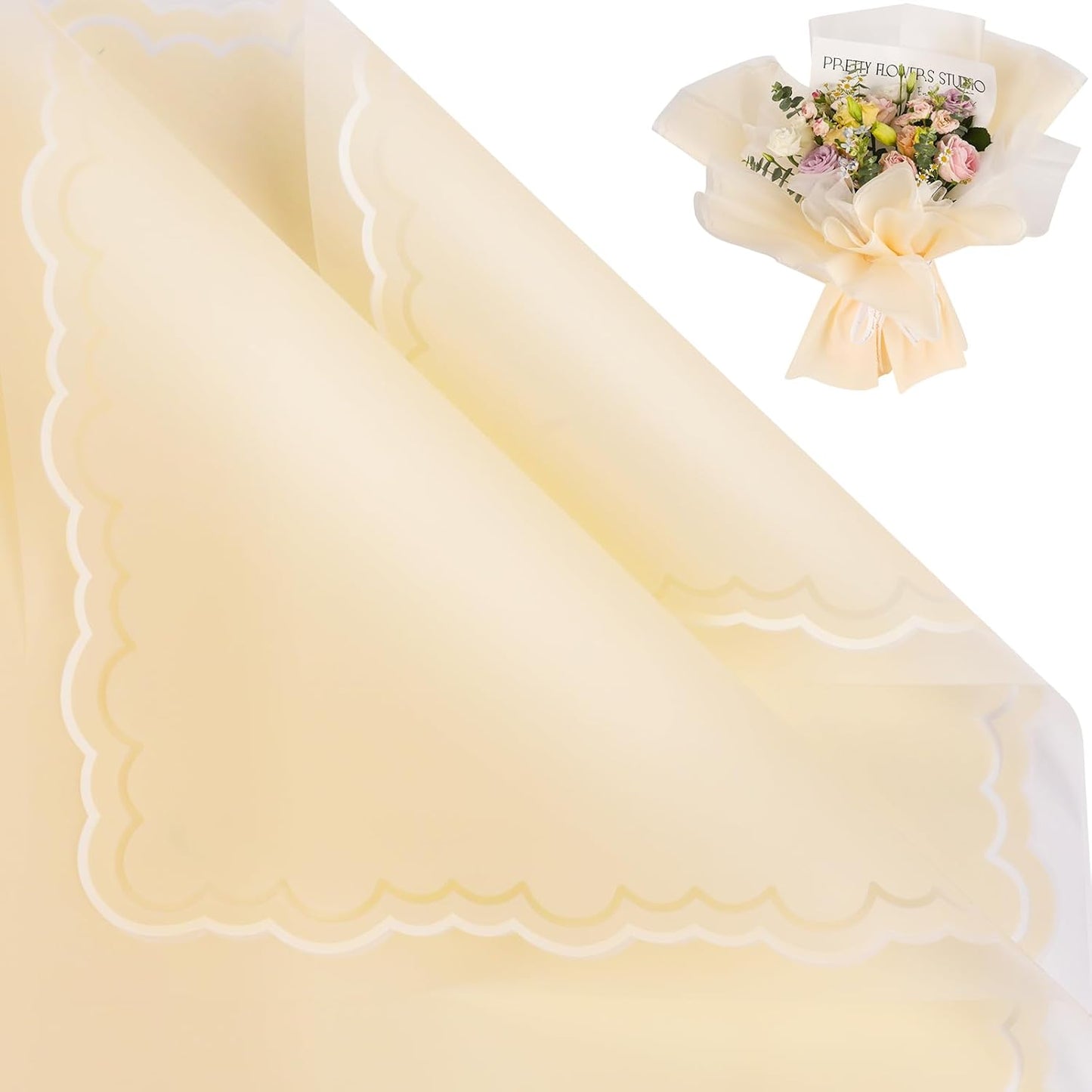 20 Sheets Flower Wrapping Paper(Light Yellow) | Waterproof Floral Bouquet Wrapping Paper, Florist Supplies Packaging Paper for Wedding Birthday Gift DIY Crafts