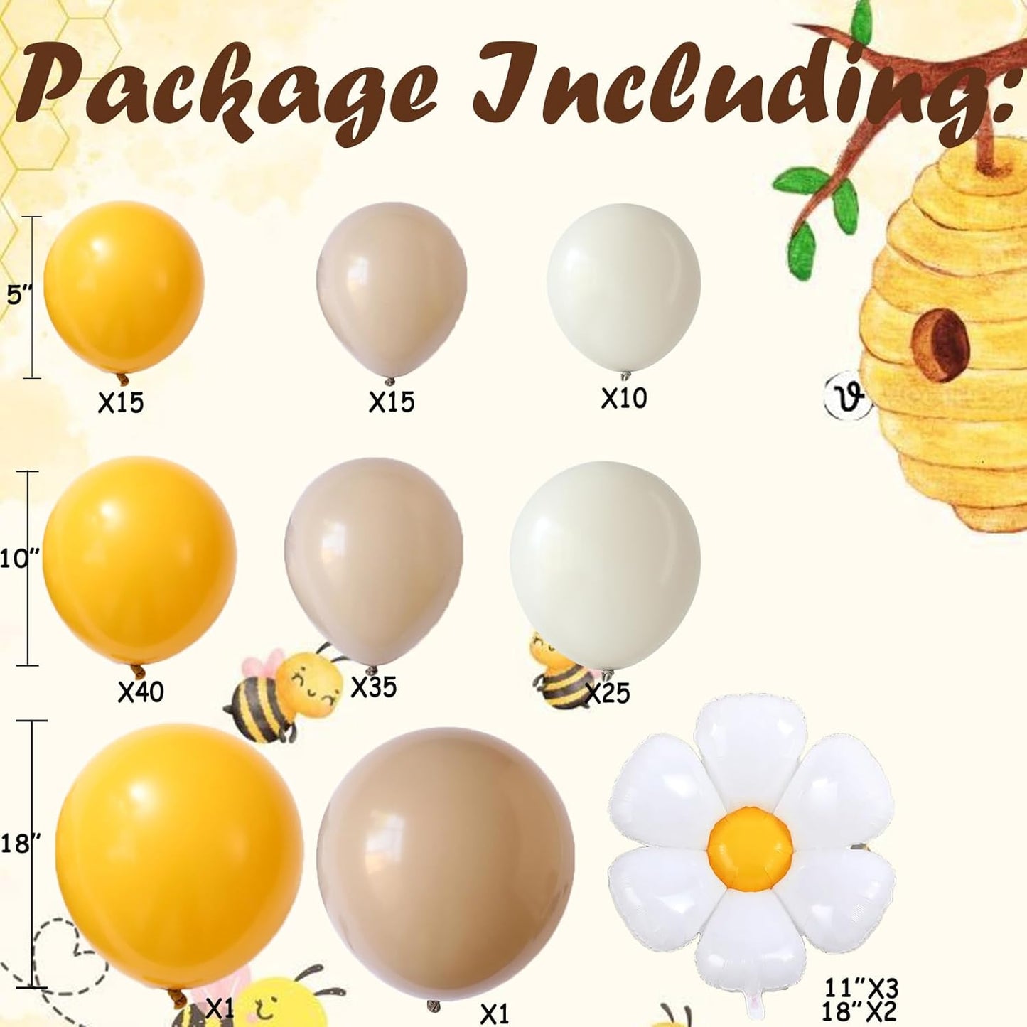 141pcs Bee Balloon Garland Arch Kit for Bride to Bee Theme Party Decoration | Brown Mustard Yellow White Balloons with Flower Daisy Mylar Balloon for Bridal Shower A Little Honey is on the Way Party