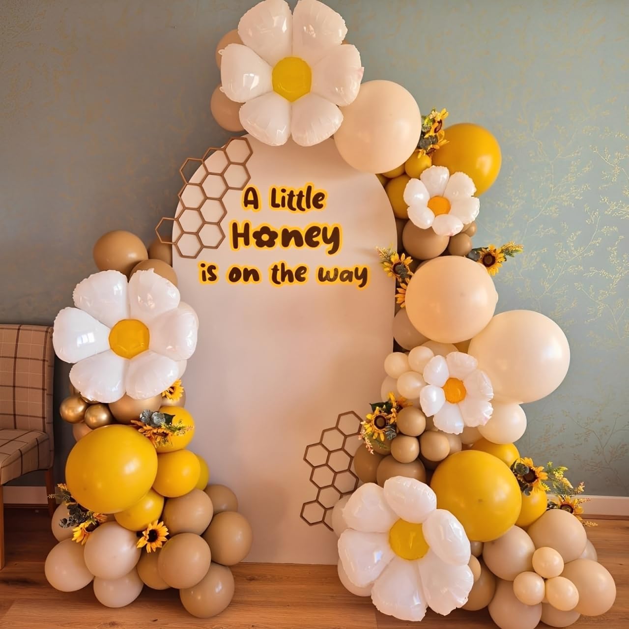 141pcs Bee Balloon Garland Arch Kit for Bride to Bee Theme Party Decoration | Brown Mustard Yellow White Balloons with Flower Daisy Mylar Balloon for Bridal Shower A Little Honey is on the Way Party