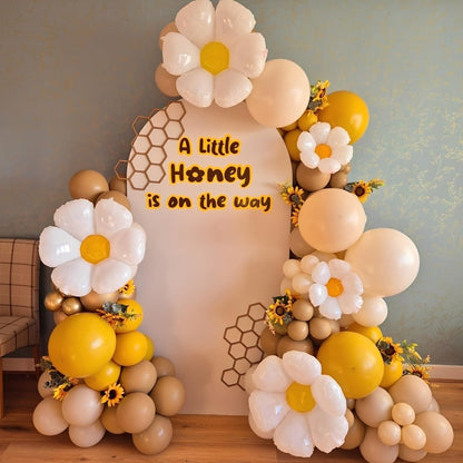 141pcs Bee Balloon Garland Arch Kit for Bride to Bee Theme Party Decoration | Brown Mustard Yellow White Balloons with Flower Daisy Mylar Balloon for Bridal Shower A Little Honey is on the Way Party