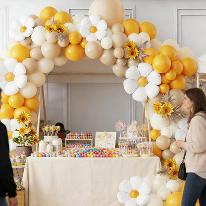 141pcs Bee Balloon Garland Arch Kit for Bride to Bee Theme Party Decoration | Brown Mustard Yellow White Balloons with Flower Daisy Mylar Balloon for Bridal Shower A Little Honey is on the Way Party