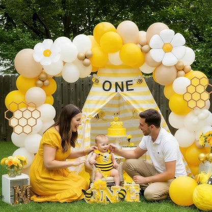141pcs Bee Balloon Garland Arch Kit for Bride to Bee Theme Party Decoration | Brown Mustard Yellow White Balloons with Flower Daisy Mylar Balloon for Bridal Shower A Little Honey is on the Way Party