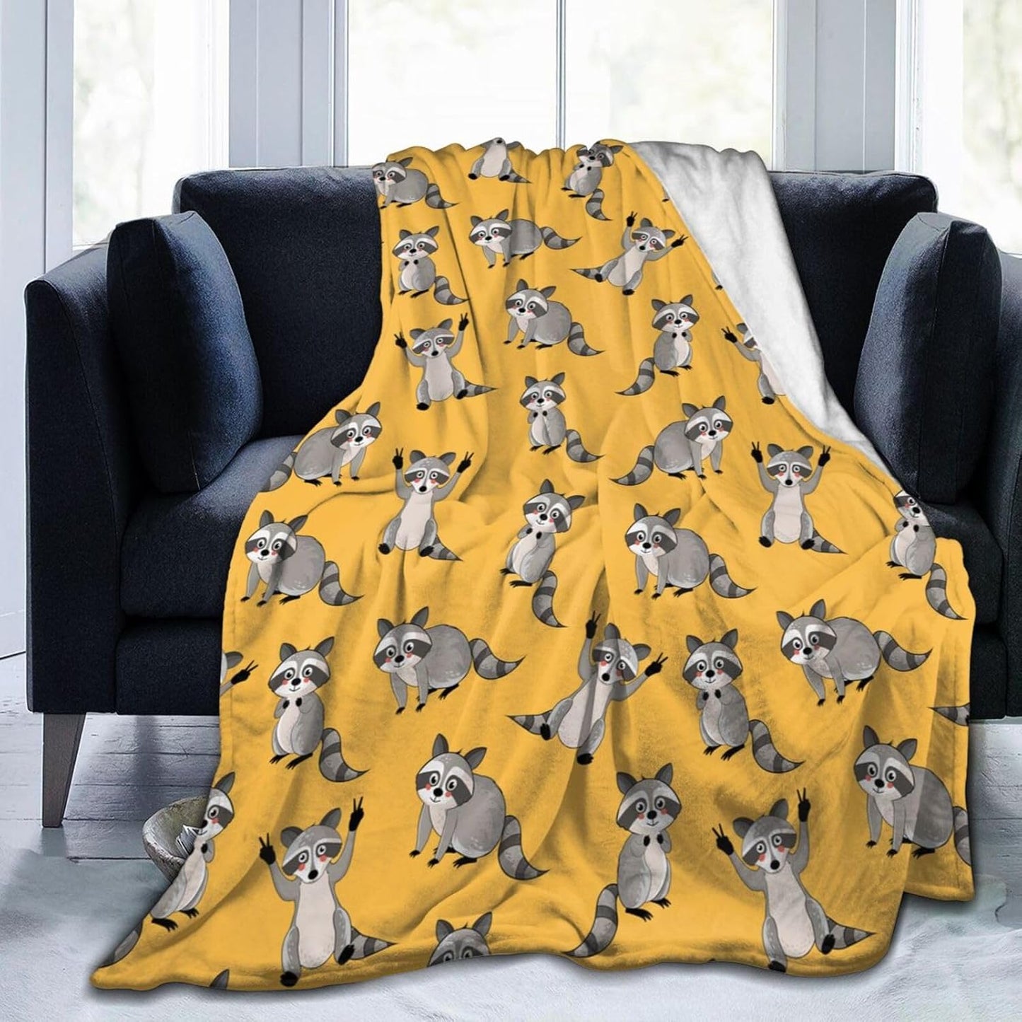 Racoon Blanket Raccoon Gifts for Women Men Soft Funny Animal | Flannel Cute Throw Blanket Plush Sofa Durable Travel Racoon Birthday Gift Couch Throws Fuzzy Yellow 60"X50"