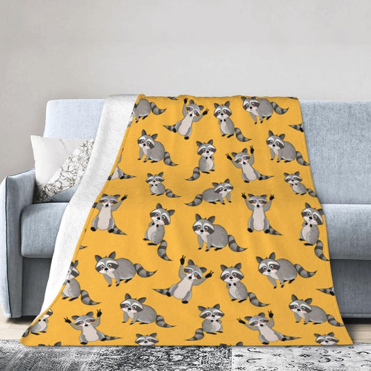 Racoon Blanket Raccoon Gifts for Women Men Soft Funny Animal | Flannel Cute Throw Blanket Plush Sofa Durable Travel Racoon Birthday Gift Couch Throws Fuzzy Yellow 60"X50"