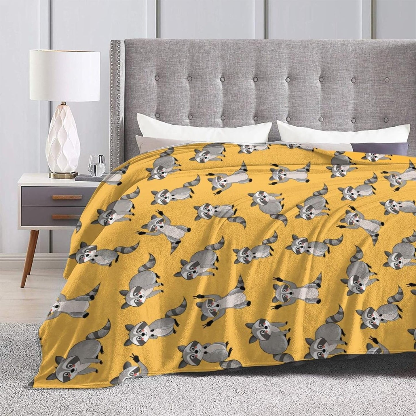 Racoon Blanket Raccoon Gifts for Women Men Soft Funny Animal | Flannel Cute Throw Blanket Plush Sofa Durable Travel Racoon Birthday Gift Couch Throws Fuzzy Yellow 60"X50"