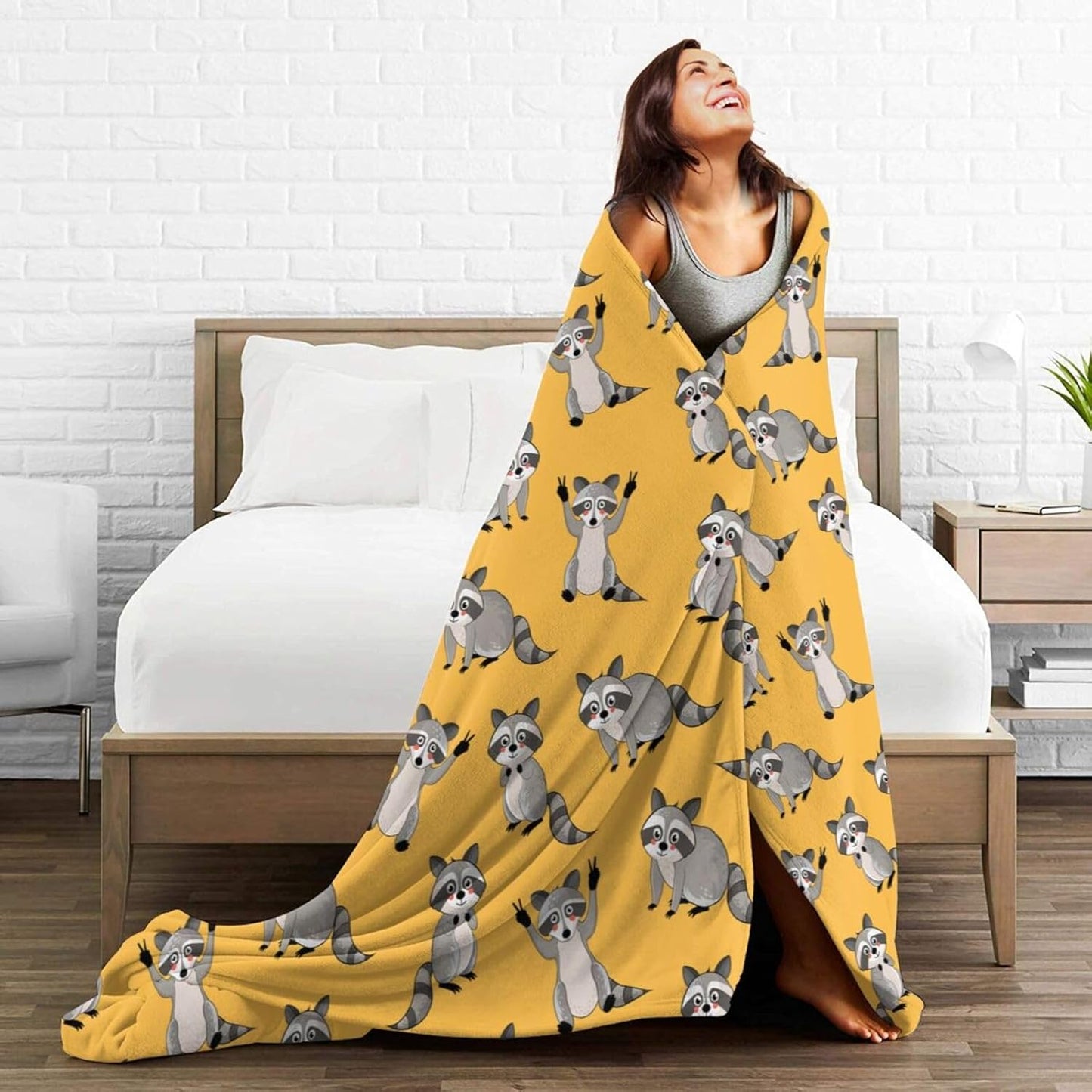 Racoon Blanket Raccoon Gifts for Women Men Soft Funny Animal | Flannel Cute Throw Blanket Plush Sofa Durable Travel Racoon Birthday Gift Couch Throws Fuzzy Yellow 60"X50"