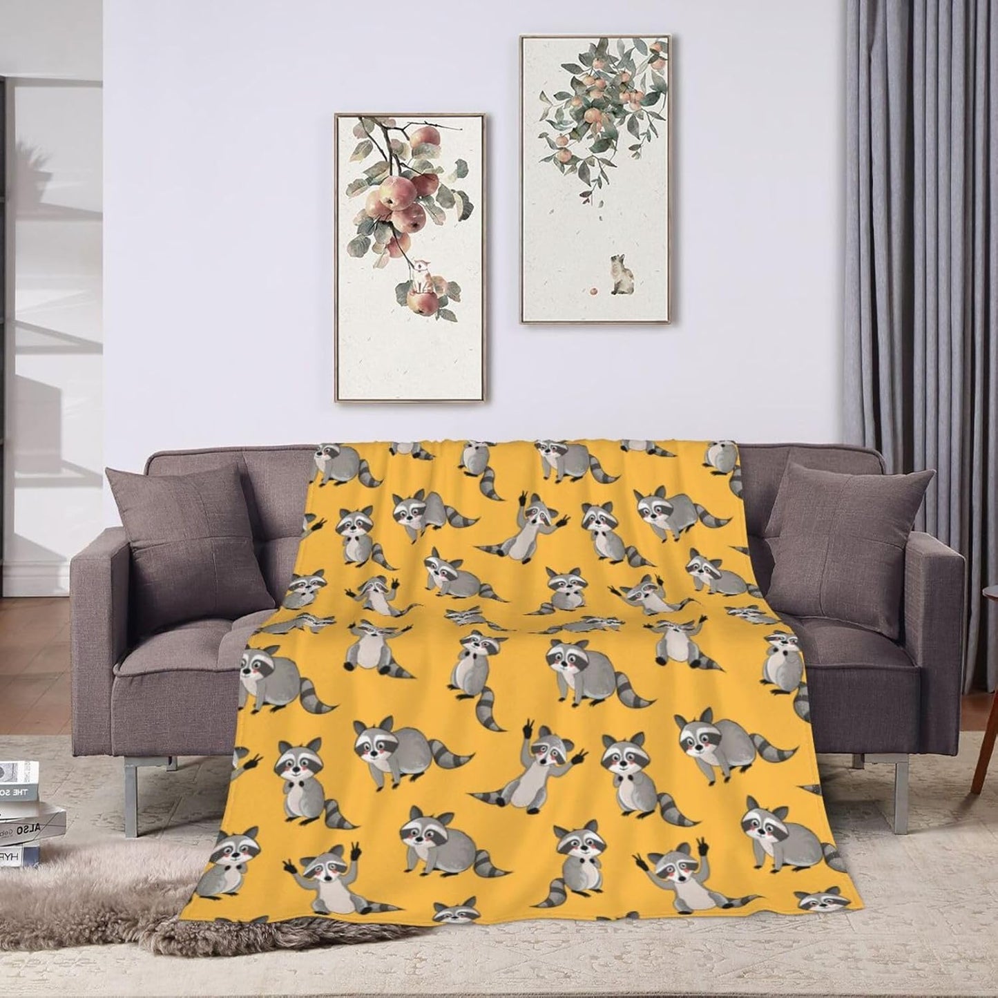 Racoon Blanket Raccoon Gifts for Women Men Soft Funny Animal | Flannel Cute Throw Blanket Plush Sofa Durable Travel Racoon Birthday Gift Couch Throws Fuzzy Yellow 60"X50"