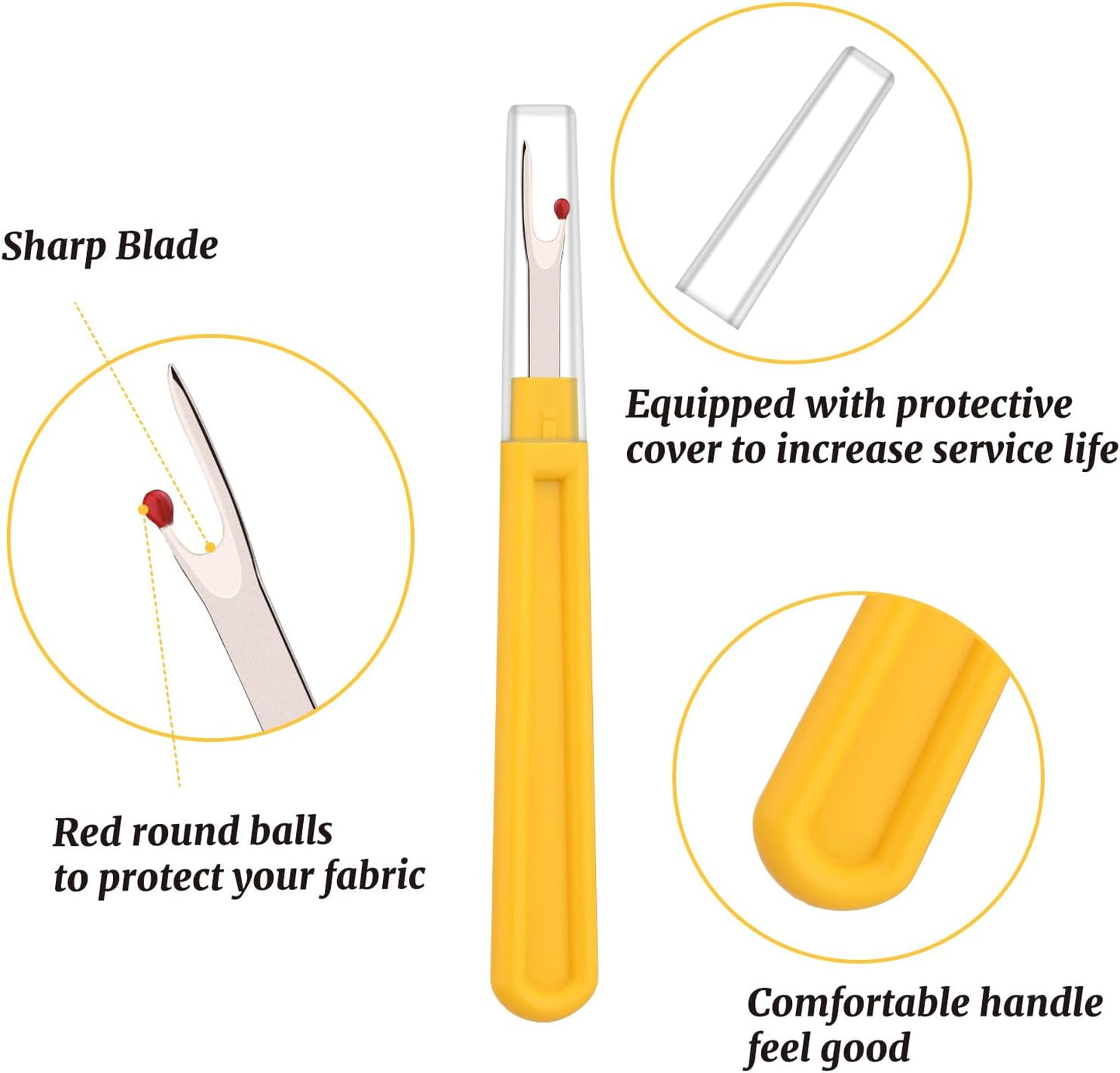 Seam Ripper, 6 PCS Seam Rippers for Sewing, Yellow Thread Cutter | Thread Cutter for Sewing, Stitch Ripper for Sewing, Ergonomic Seam Ripper, Seam Ripper Heavy Duty for Sewing Crafting