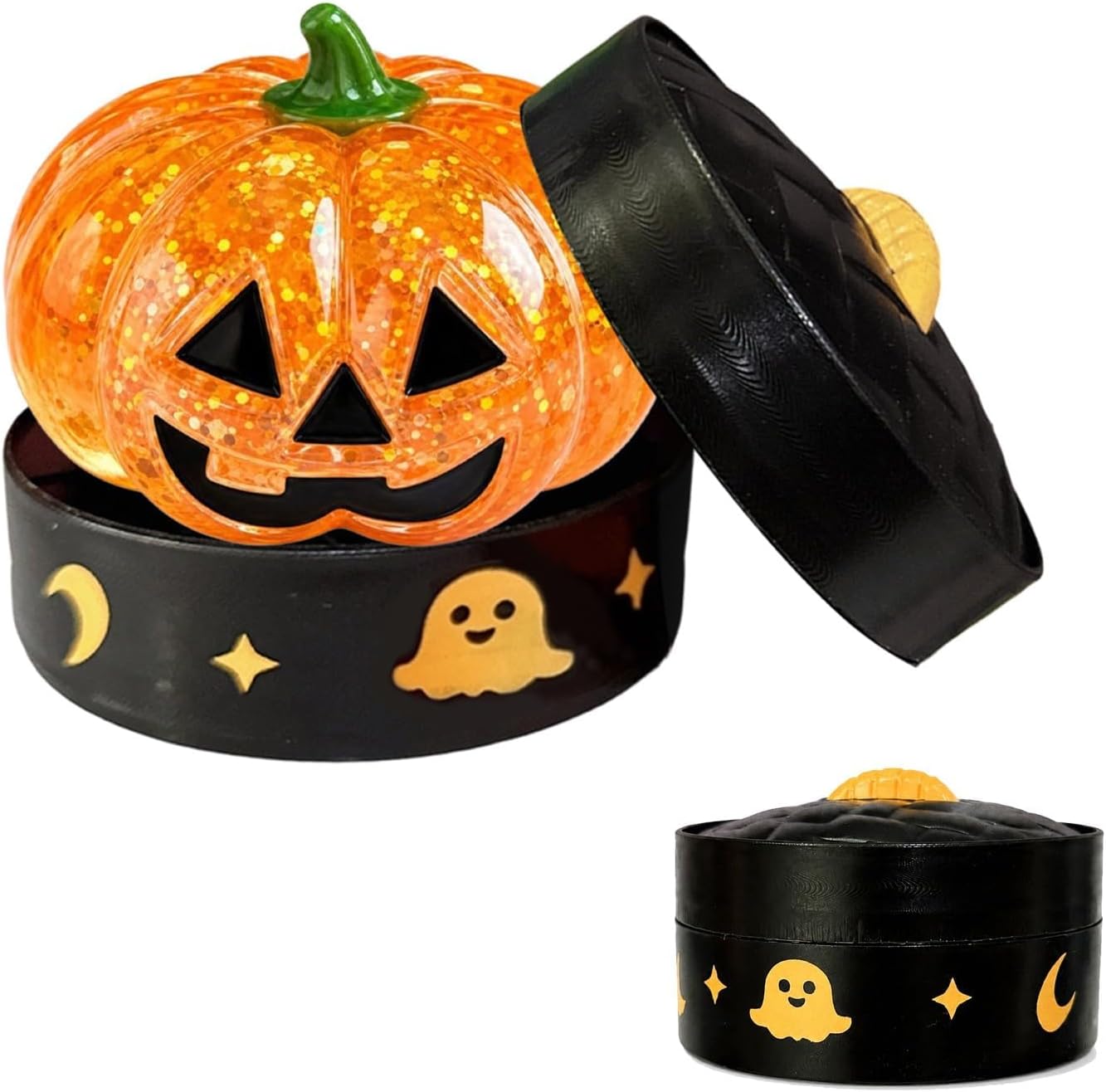 Halloween Spooky Pumpkin Stress Ball Squeeze Toy for Adults (Yellow) | Glitter Dumpling Squishies Spooky Ghost Decor, Cute Halloween Pumpkin Squeeze Fidget Toy for Stress Anxiety Relief