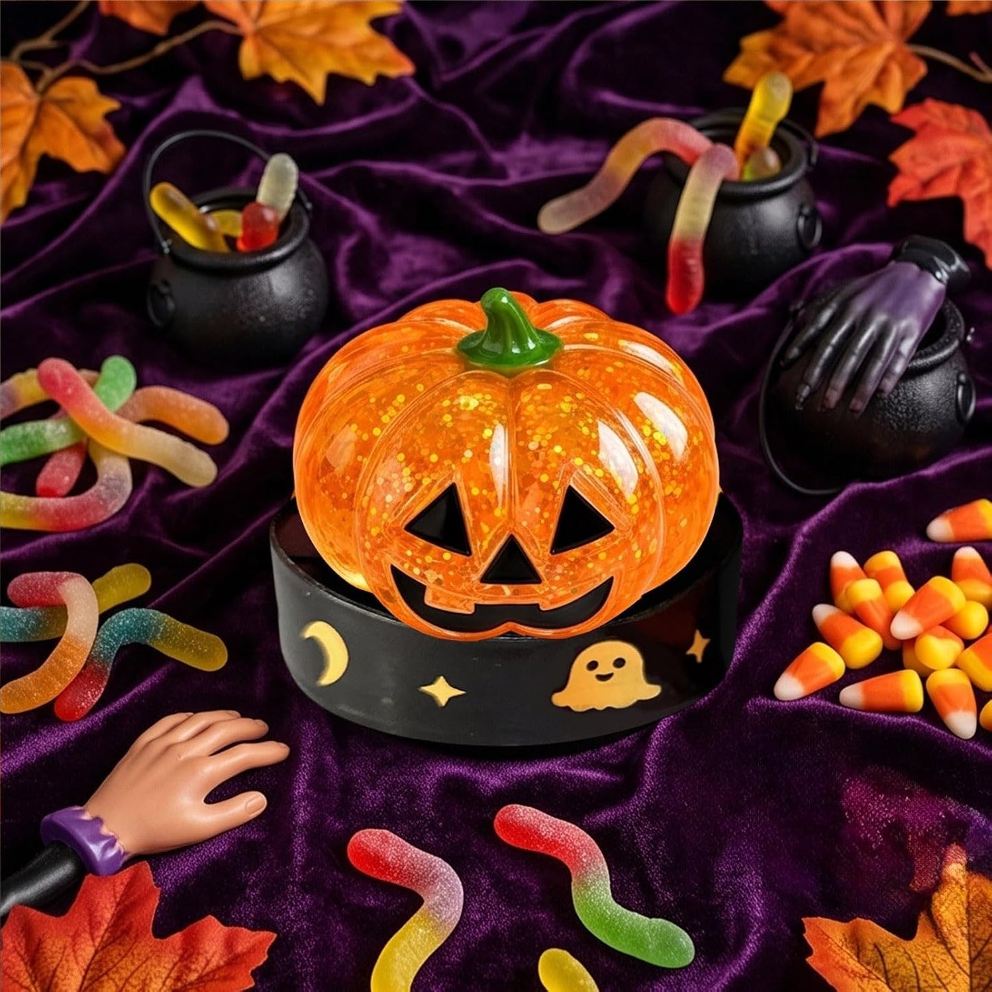 Halloween Spooky Pumpkin Stress Ball Squeeze Toy for Adults (Yellow) | Glitter Dumpling Squishies Spooky Ghost Decor, Cute Halloween Pumpkin Squeeze Fidget Toy for Stress Anxiety Relief
