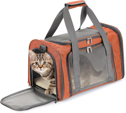 Pet Carrier, 17.5" x 11.2" x 11.5", Medium Size, Orange | Portable Travel Carrier for Small Pets, Cats & Small Dogs, Breathable Mesh, Safety Inner Leash