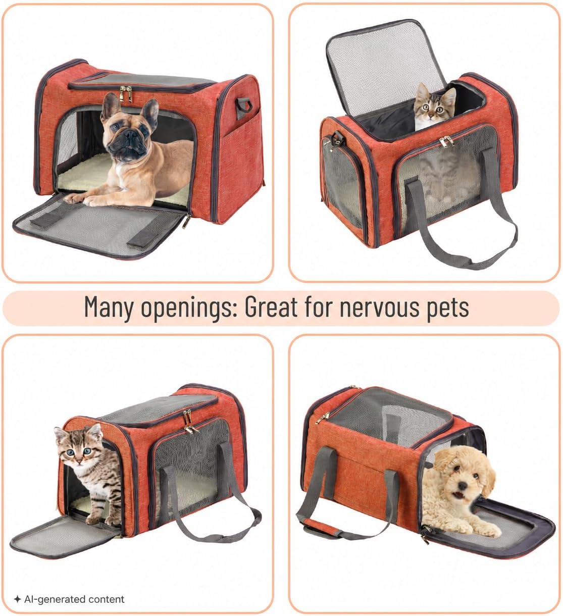 Pet Carrier, 17.5" x 11.2" x 11.5", Medium Size, Orange | Portable Travel Carrier for Small Pets, Cats & Small Dogs, Breathable Mesh, Safety Inner Leash
