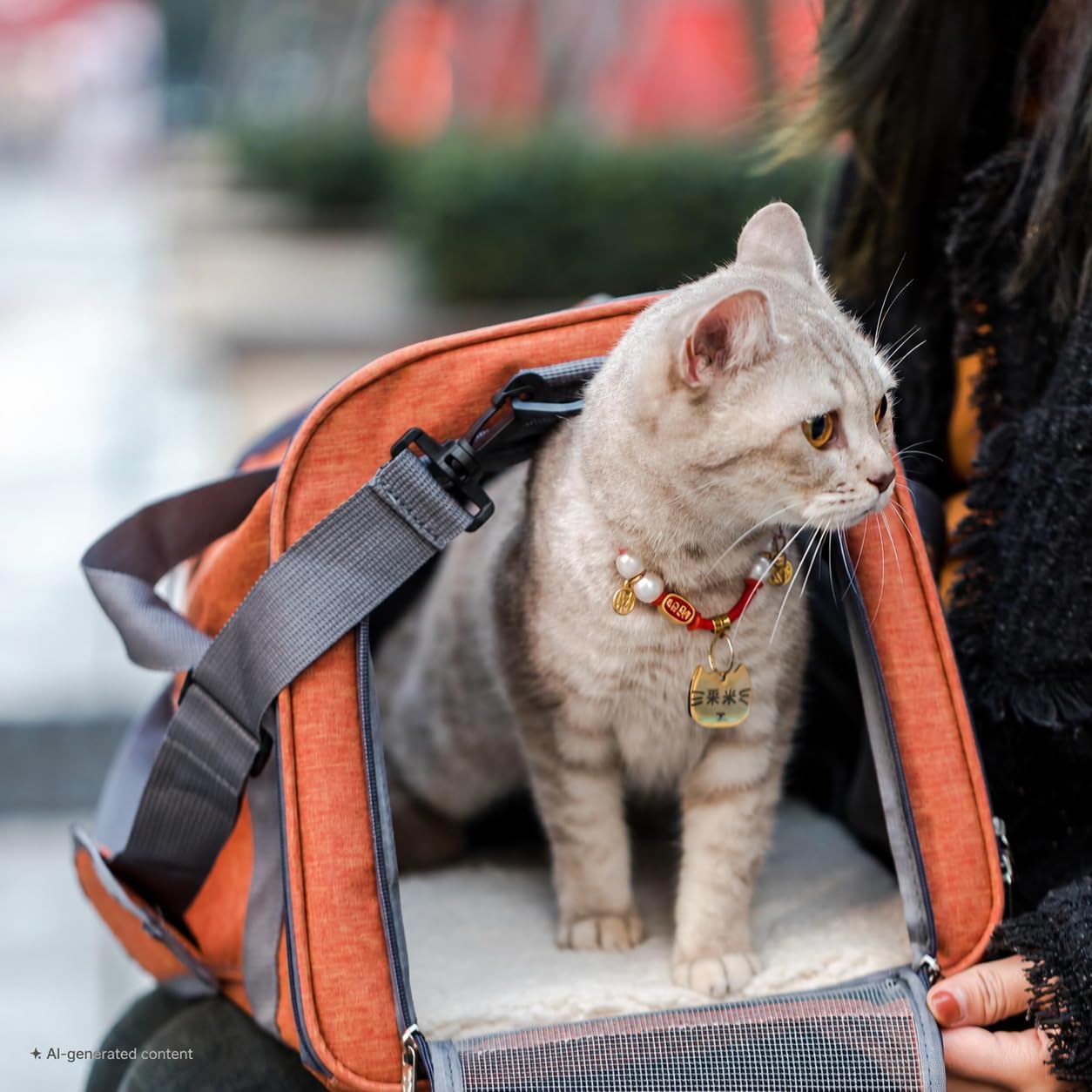 Pet Carrier, 17.5" x 11.2" x 11.5", Medium Size, Orange | Portable Travel Carrier for Small Pets, Cats & Small Dogs, Breathable Mesh, Safety Inner Leash