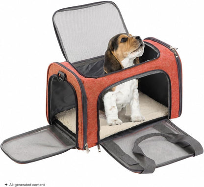 Pet Carrier, 17.5" x 11.2" x 11.5", Medium Size, Orange | Portable Travel Carrier for Small Pets, Cats & Small Dogs, Breathable Mesh, Safety Inner Leash