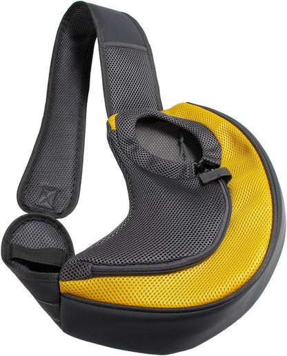 Pet Sling Carrier for Small Dogs Cats, Puppy Carrier Purse with Storage Pocket, Hands Free Cat Sling, Chest Carrying Bag for Small Pets, S, Yellow