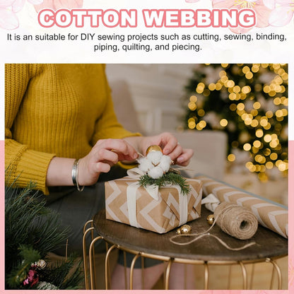 Cotton Twill Tape, 1 Inch 10 Yards Cotton Ribbon Bias Binding Tape Trim Webbing Straps for Sewing DIY Crafts Gift Wrapping, Yellow