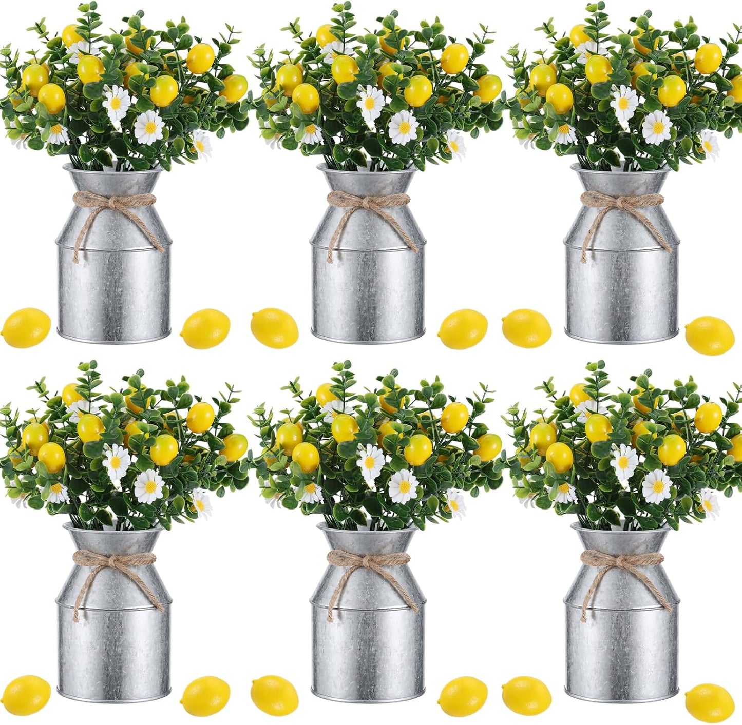 6 Sets Artificial Potted Lemon Decor Centerpieces for Tables Artificial Lemon Daisy Plants and Vase with Twine Farmhouse Decor for Summer Home Party Wedding Decor