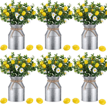6 Sets Artificial Potted Lemon Decor Centerpieces for Tables Artificial Lemon Daisy Plants and Vase with Twine Farmhouse Decor for Summer Home Party Wedding Decor