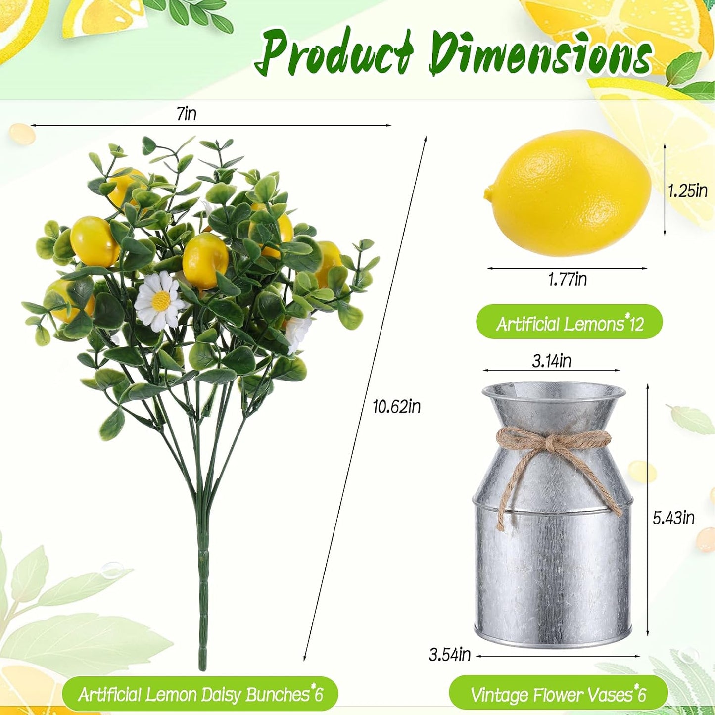 6 Sets Artificial Potted Lemon Decor Centerpieces for Tables Artificial Lemon Daisy Plants and Vase with Twine Farmhouse Decor for Summer Home Party Wedding Decor