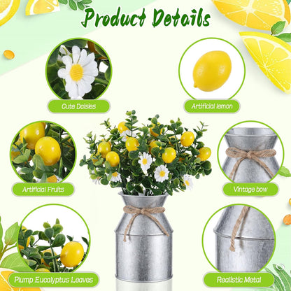 6 Sets Artificial Potted Lemon Decor Centerpieces for Tables Artificial Lemon Daisy Plants and Vase with Twine Farmhouse Decor for Summer Home Party Wedding Decor