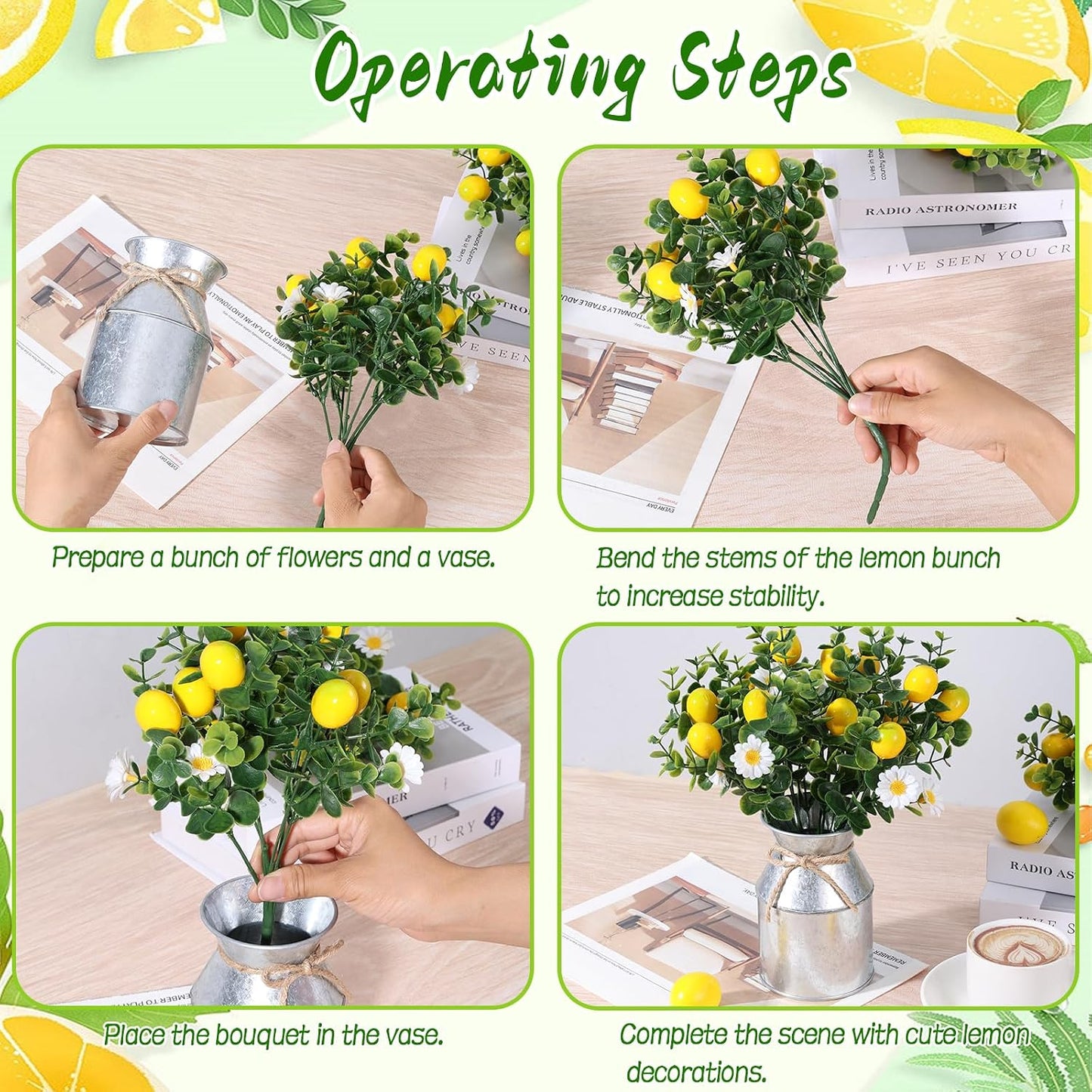 6 Sets Artificial Potted Lemon Decor Centerpieces for Tables Artificial Lemon Daisy Plants and Vase with Twine Farmhouse Decor for Summer Home Party Wedding Decor