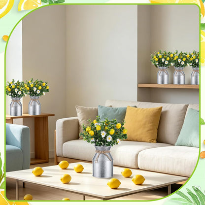 6 Sets Artificial Potted Lemon Decor Centerpieces for Tables Artificial Lemon Daisy Plants and Vase with Twine Farmhouse Decor for Summer Home Party Wedding Decor