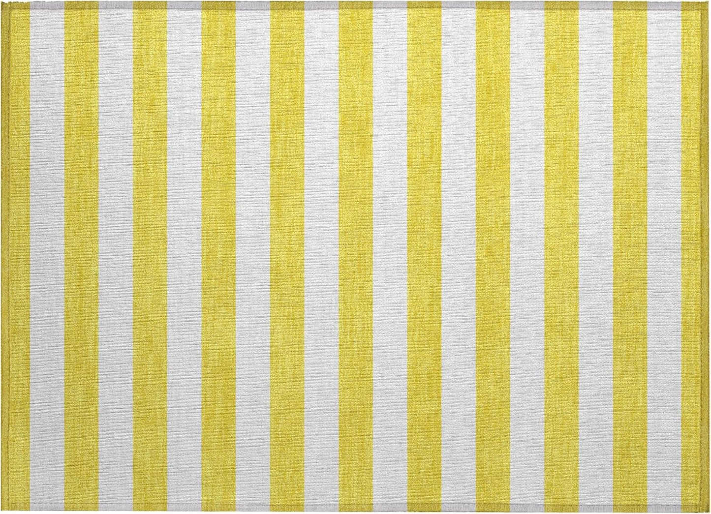2' X 3' Yellow and White Striped Washable Indoor Outdoor Area Rug