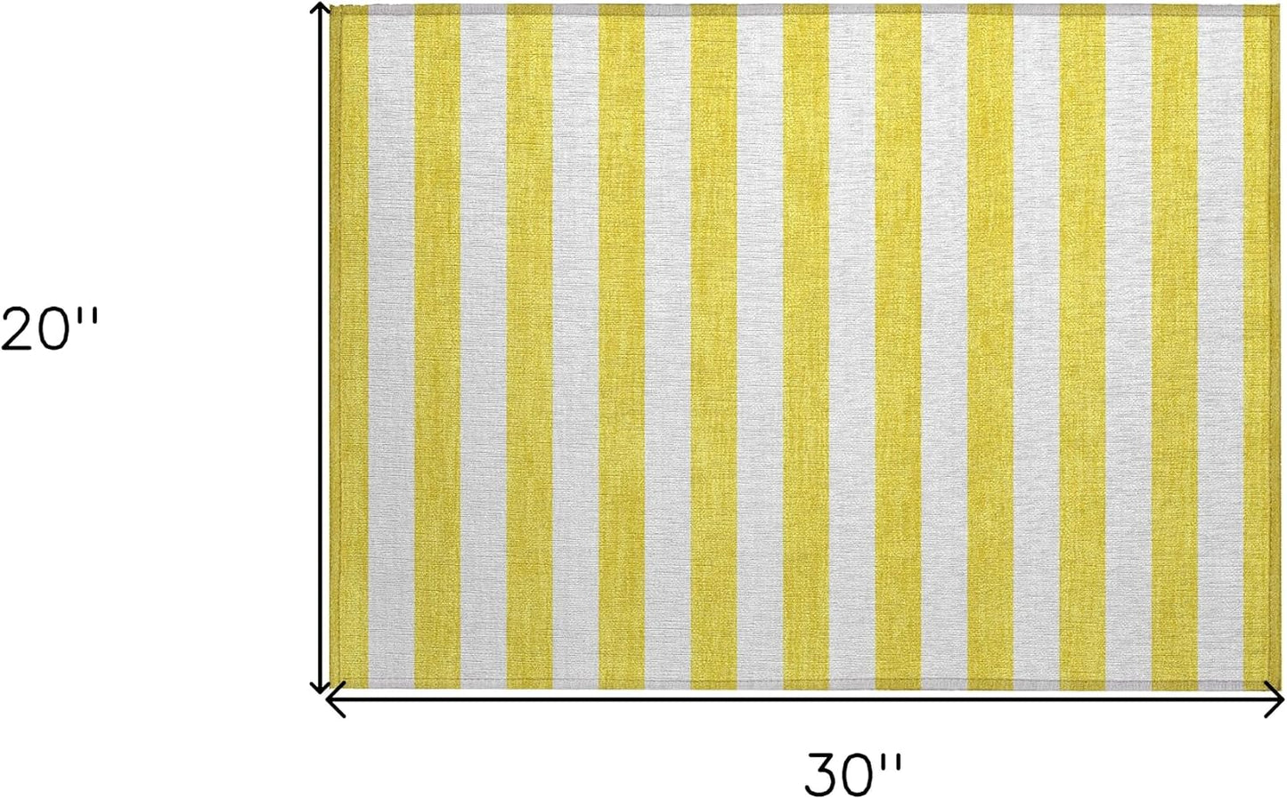 2' X 3' Yellow and White Striped Washable Indoor Outdoor Area Rug