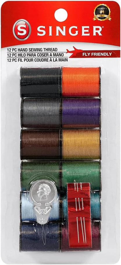 60641 Polyester Hand Sewing Thread, Assorted Colors, 12 Small Spools, Dark