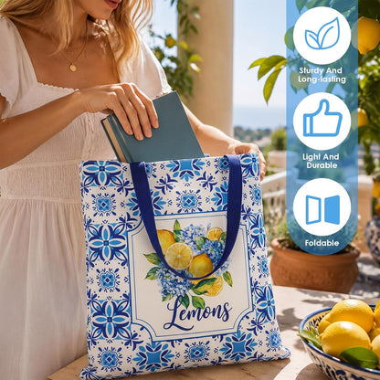 4 Pack Lemon Hydrangea Tote Bags Italian Lemon Canvas Bags Travel Summer Mediterranean Farmhouse Decorations Capri Gifts for Women Wedding Baby Shower Birthday Party