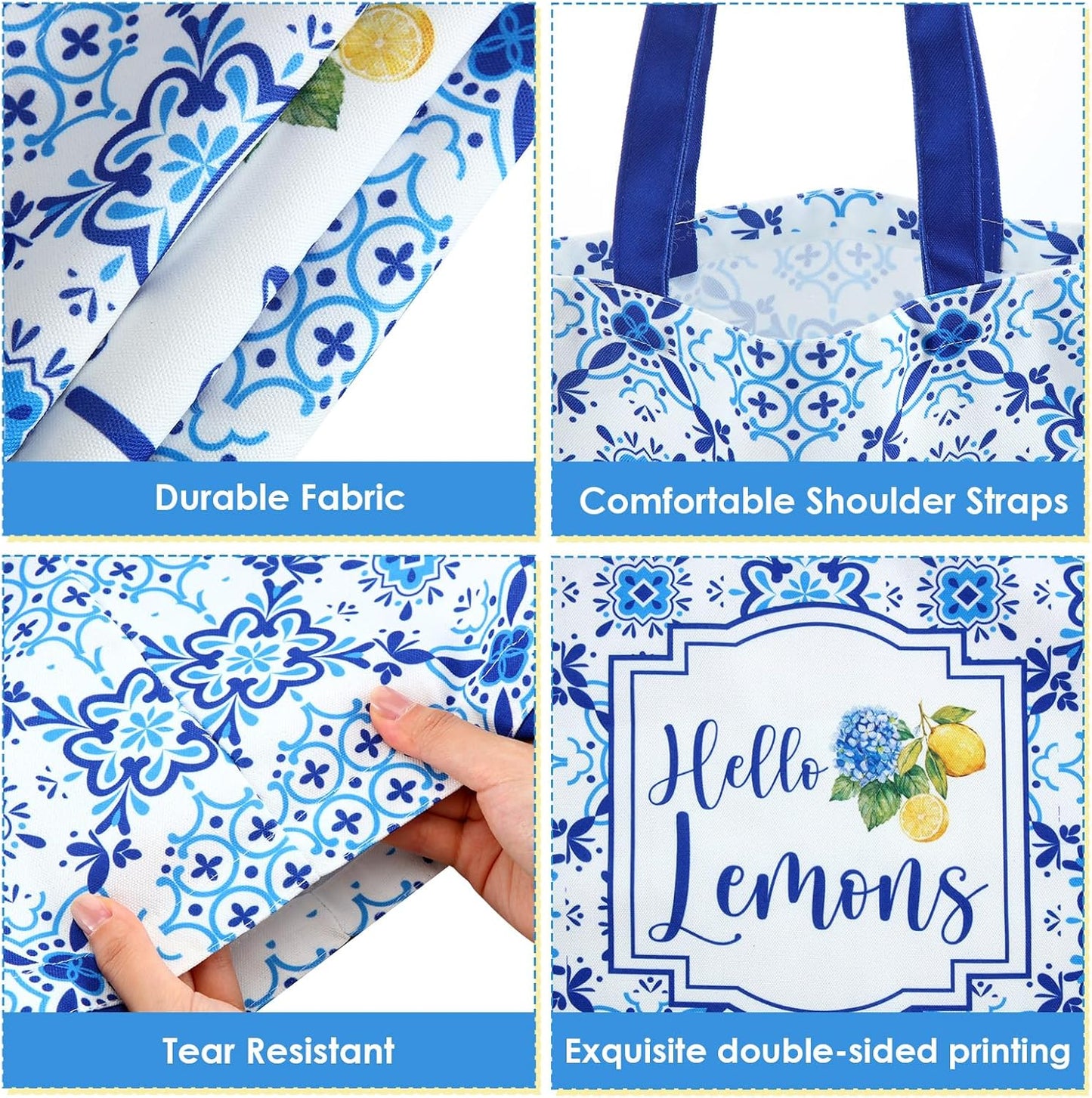 4 Pack Lemon Hydrangea Tote Bags Italian Lemon Canvas Bags Travel Summer Mediterranean Farmhouse Decorations Capri Gifts for Women Wedding Baby Shower Birthday Party