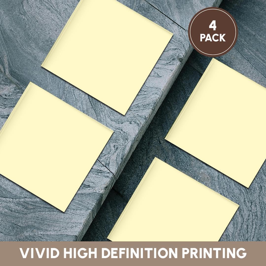 Creamy Yellow - Off-White - Light Pastel Cream - Lemon Chiffon - Plain Simple Solid Color Set of 4 Ceramic Tile Coasters