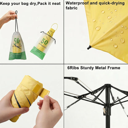 Travel Mini Umbrella With UV Sun Protection, Compact Pocket Size | 8.7 oz Lightweight, Small Portable for Sun & Rain, Fit Purses & Backpacks, Travel essentials for Disney & European Trip