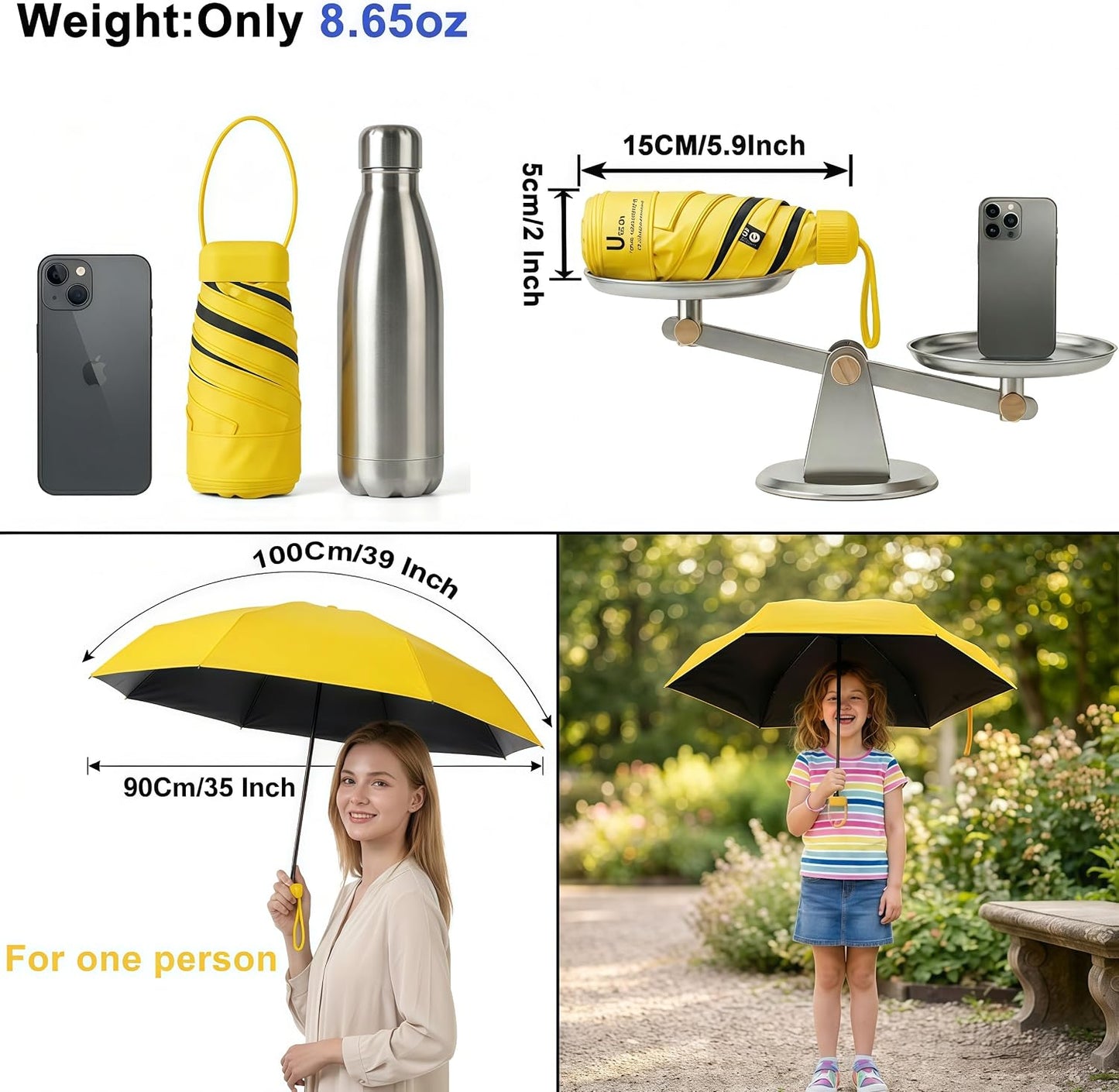 Travel Mini Umbrella With UV Sun Protection, Compact Pocket Size | 8.7 oz Lightweight, Small Portable for Sun & Rain, Fit Purses & Backpacks, Travel essentials for Disney & European Trip