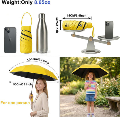 Travel Mini Umbrella With UV Sun Protection, Compact Pocket Size | 8.7 oz Lightweight, Small Portable for Sun & Rain, Fit Purses & Backpacks, Travel essentials for Disney & European Trip