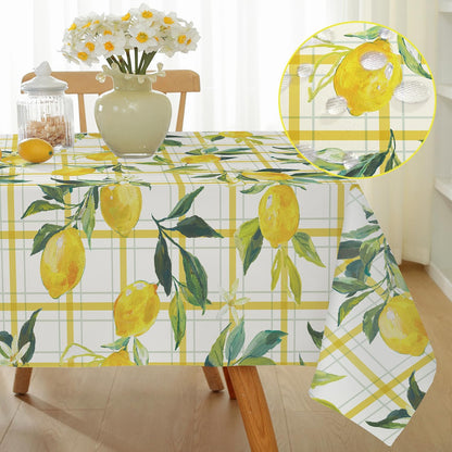Summer Lemon Tablecloth, Yellow Buffalo Plaid, 52" x 70" | Rectangle, Washable, Water Resistant, Vintage Pattern, Indoor & Outdoor Use