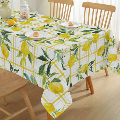 Summer Lemon Tablecloth, Yellow Buffalo Plaid, 52" x 70" | Rectangle, Washable, Water Resistant, Vintage Pattern, Indoor & Outdoor Use