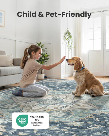 2x3 Washable Area Rug, Low-Profile Entryway Rug with Non-Slip Backing & Durable Edge Binding, Vintage Rug Pattern, Small Rugs for Entryway, Kitchen & Living Room