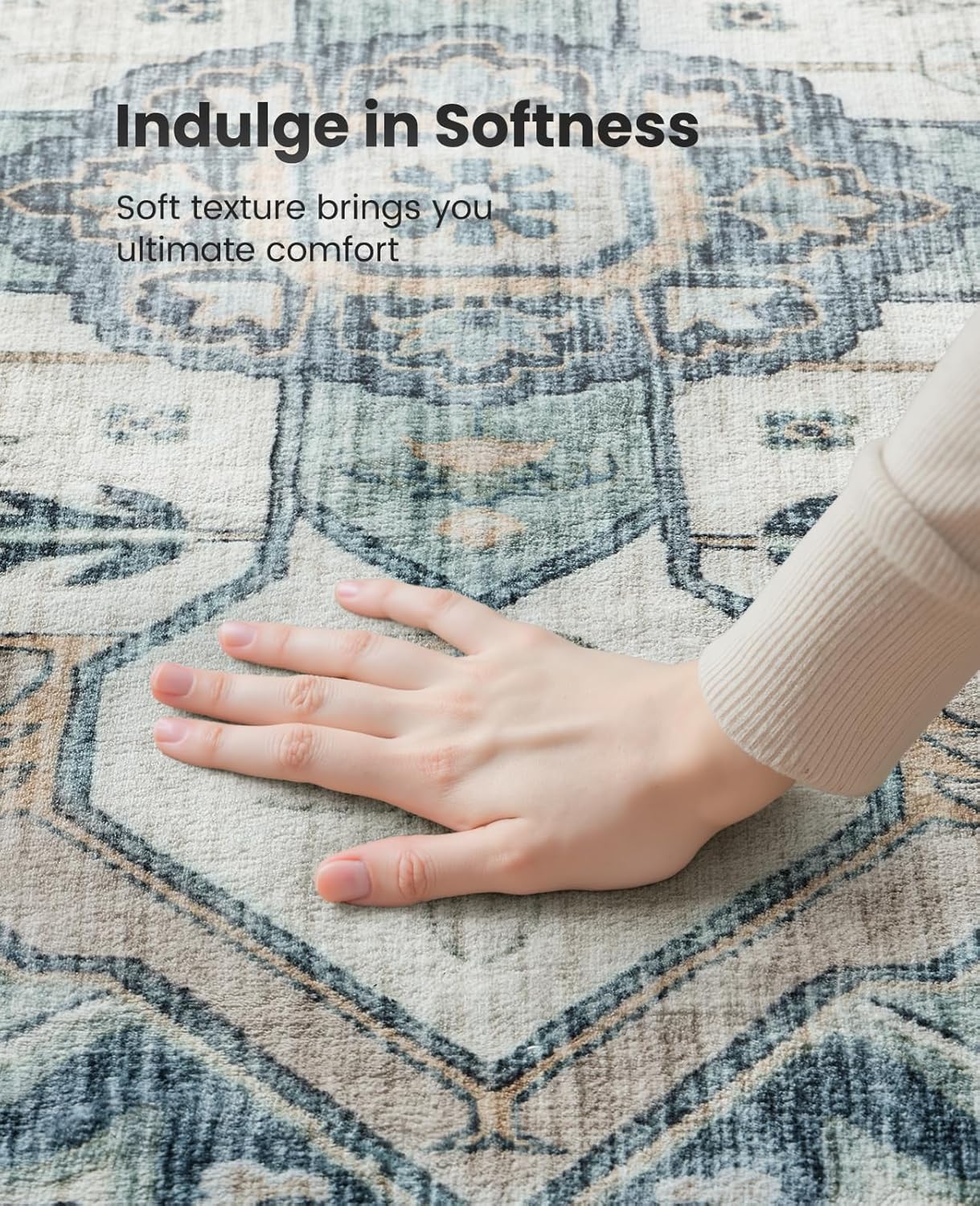 2x3 Washable Area Rug, Low-Profile Entryway Rug with Non-Slip Backing & Durable Edge Binding, Vintage Rug Pattern, Small Rugs for Entryway, Kitchen & Living Room