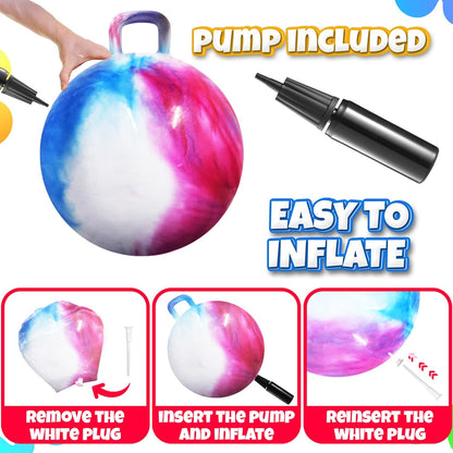 20 Inch Hopper Ball with Handle for Kids (50cm) Hippity Hop Jumping Ball | Marble Green & Yellow Bouncy Ball with Hand Pump for Sit & Spin, Active Play, Balance, Exercise & Outdoor Fun