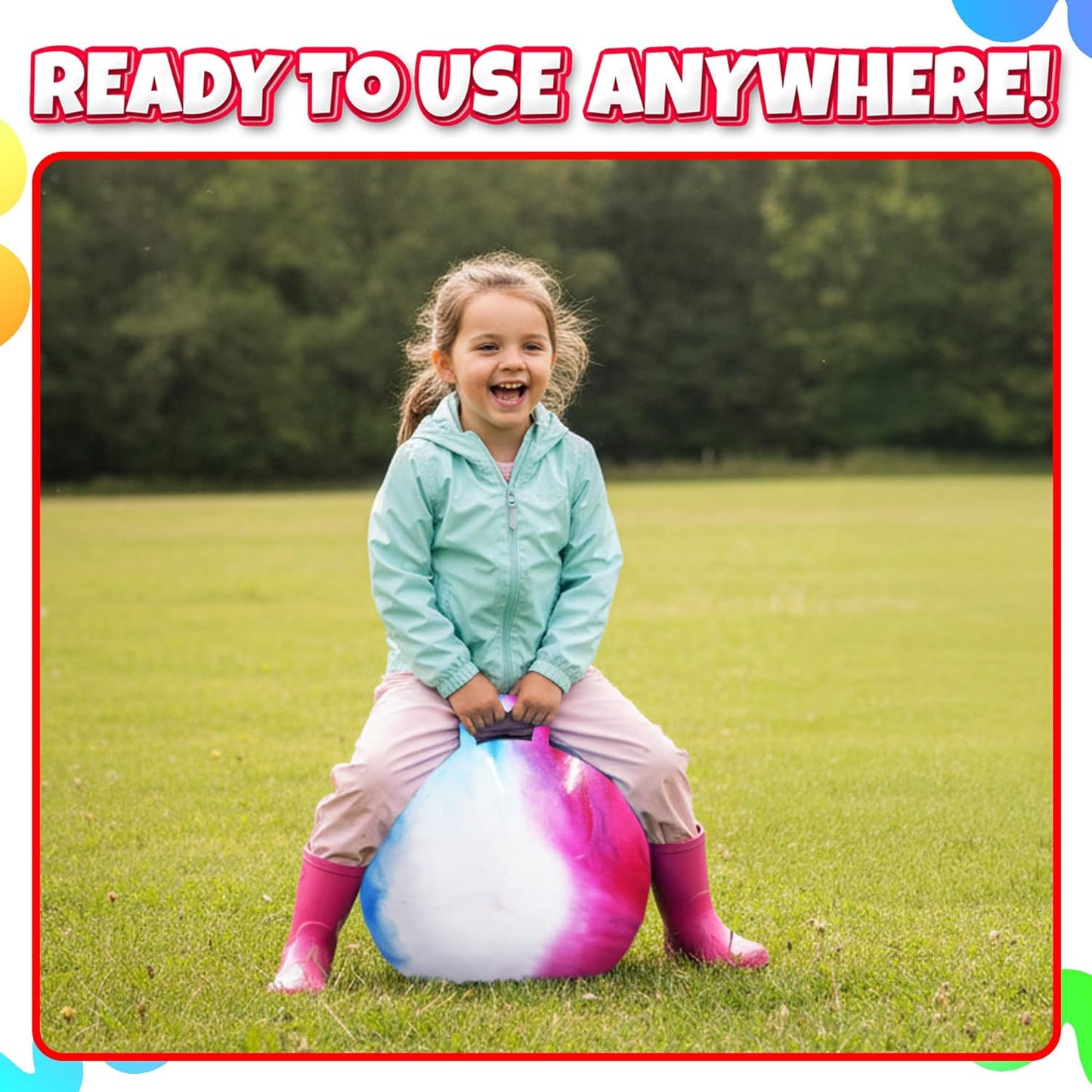 20 Inch Hopper Ball with Handle for Kids (50cm) Hippity Hop Jumping Ball | Marble Green & Yellow Bouncy Ball with Hand Pump for Sit & Spin, Active Play, Balance, Exercise & Outdoor Fun